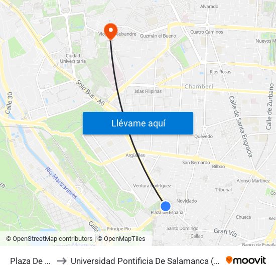 Plaza De España to Universidad Pontificia De Salamanca (Campus De Madrid) map
