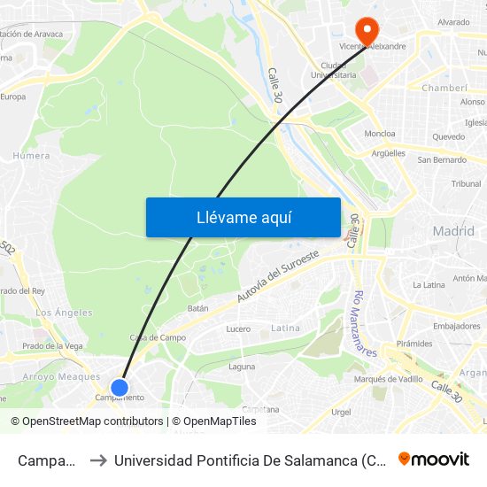 Campamento to Universidad Pontificia De Salamanca (Campus De Madrid) map