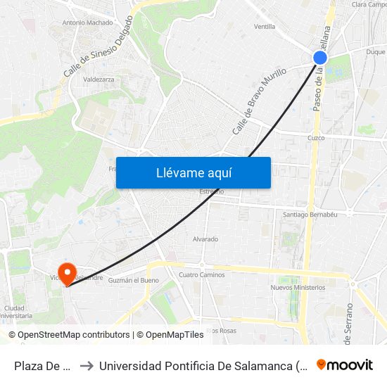 Plaza De Castilla to Universidad Pontificia De Salamanca (Campus De Madrid) map