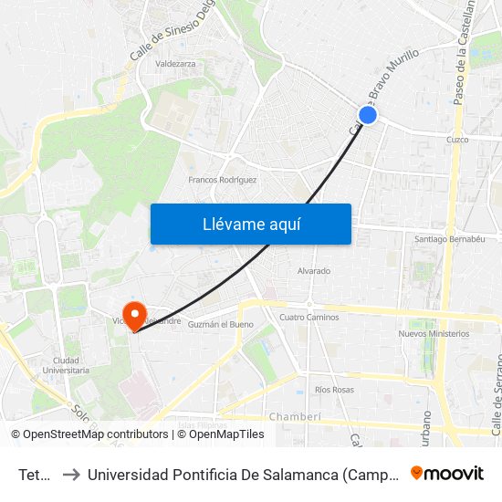 Tetuán to Universidad Pontificia De Salamanca (Campus De Madrid) map