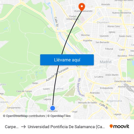Carpetana to Universidad Pontificia De Salamanca (Campus De Madrid) map