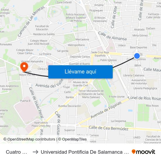 Cuatro Caminos to Universidad Pontificia De Salamanca (Campus De Madrid) map