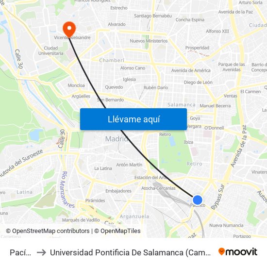 Pacífico to Universidad Pontificia De Salamanca (Campus De Madrid) map