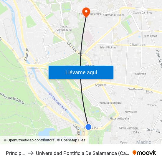 Príncipe Pío to Universidad Pontificia De Salamanca (Campus De Madrid) map