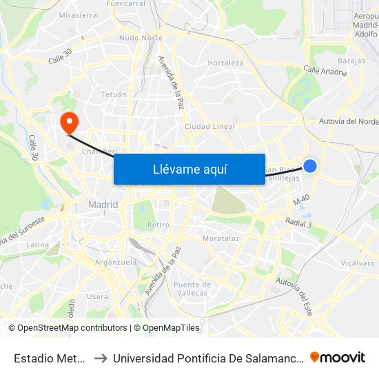 Estadio Metropolitano to Universidad Pontificia De Salamanca (Campus De Madrid) map