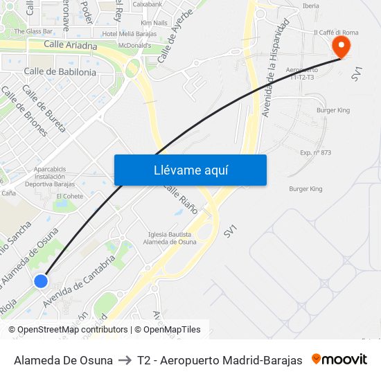 Alameda De Osuna to T2 - Aeropuerto Madrid-Barajas map