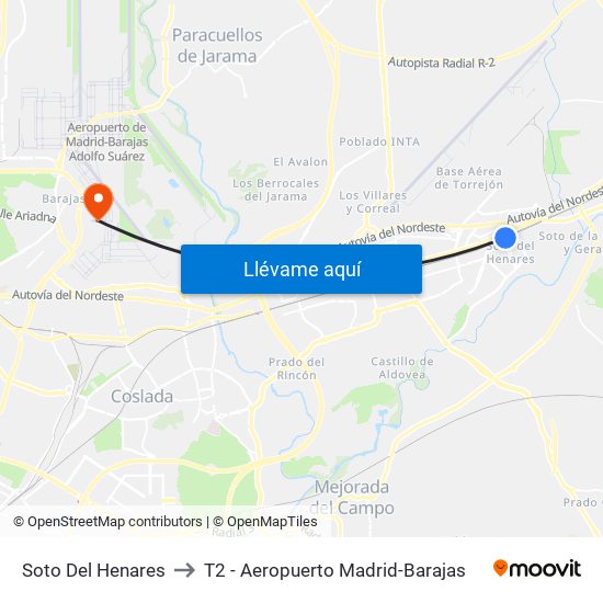 Soto Del Henares to T2 - Aeropuerto Madrid-Barajas map
