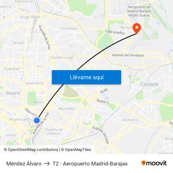 Méndez Álvaro to T2 - Aeropuerto Madrid-Barajas map
