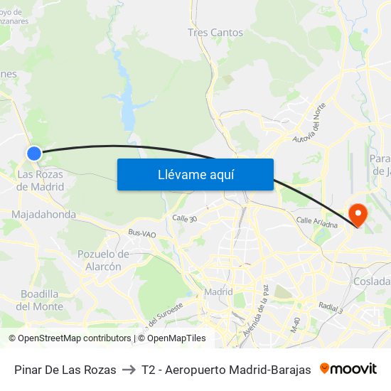 Pinar De Las Rozas to T2 - Aeropuerto Madrid-Barajas map