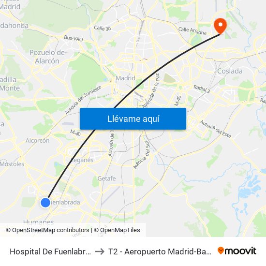 Hospital De Fuenlabrada to T2 - Aeropuerto Madrid-Barajas map