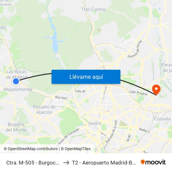 Ctra. M-505 - Burgocentro to T2 - Aeropuerto Madrid-Barajas map