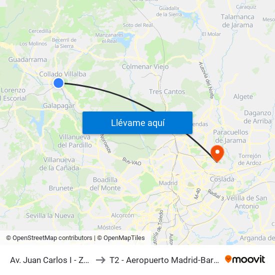 Av. Juan Carlos I - Zoco to T2 - Aeropuerto Madrid-Barajas map