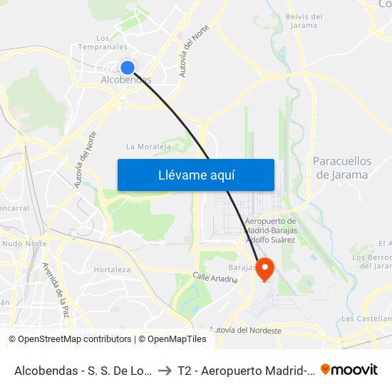 Alcobendas - S. S. De Los Reyes to T2 - Aeropuerto Madrid-Barajas map