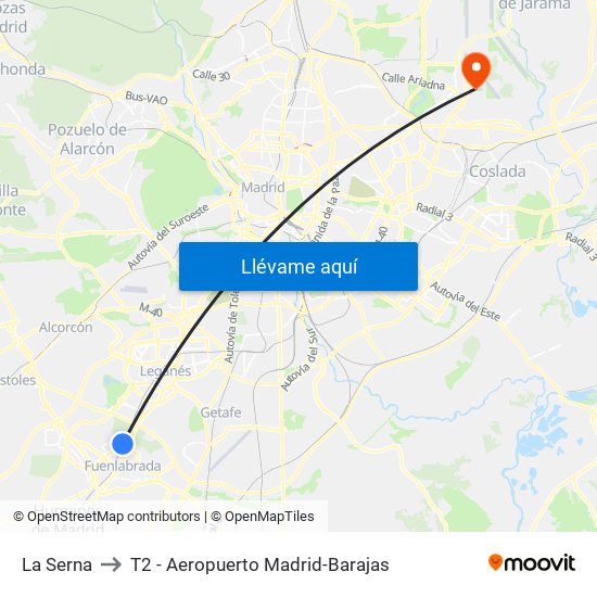 La Serna to T2 - Aeropuerto Madrid-Barajas map