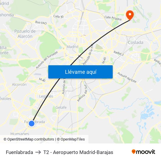 Fuenlabrada to T2 - Aeropuerto Madrid-Barajas map