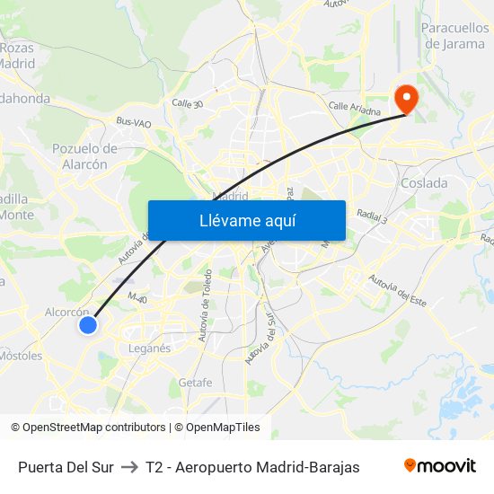 Puerta Del Sur to T2 - Aeropuerto Madrid-Barajas map