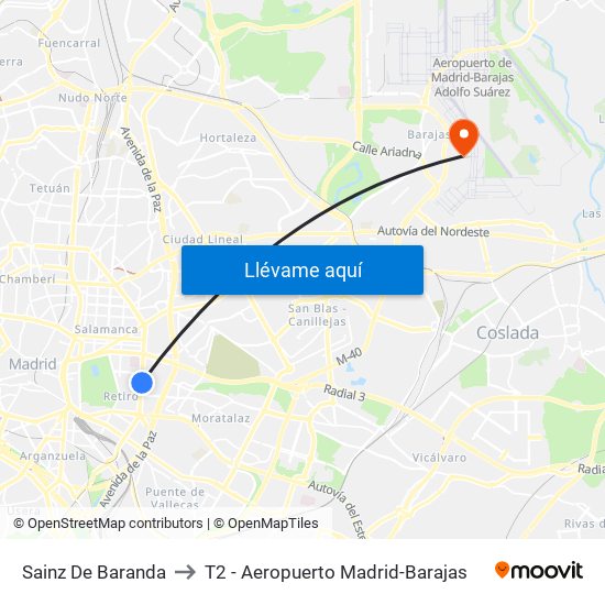Sainz De Baranda to T2 - Aeropuerto Madrid-Barajas map