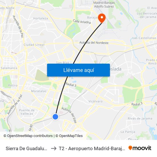 Sierra De Guadalupe to T2 - Aeropuerto Madrid-Barajas map