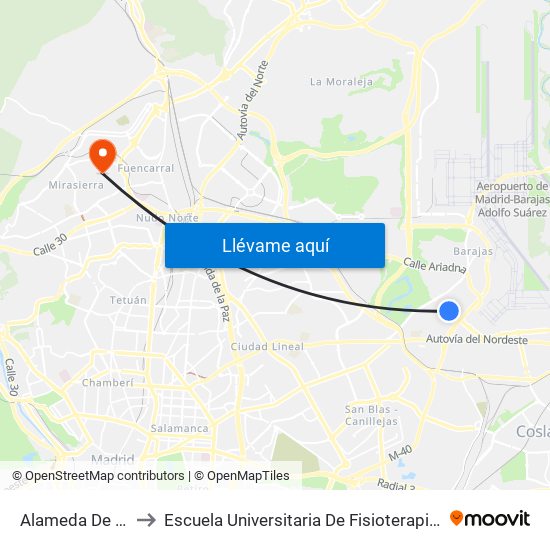 Alameda De Osuna to Escuela Universitaria De Fisioterapia De La Once map