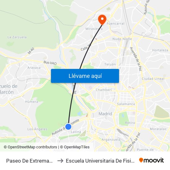 Paseo De Extremadura - El Greco to Escuela Universitaria De Fisioterapia De La Once map