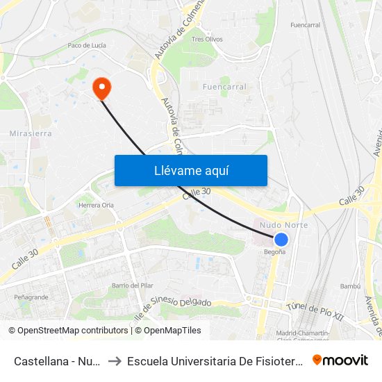 Castellana - Nudo Norte to Escuela Universitaria De Fisioterapia De La Once map