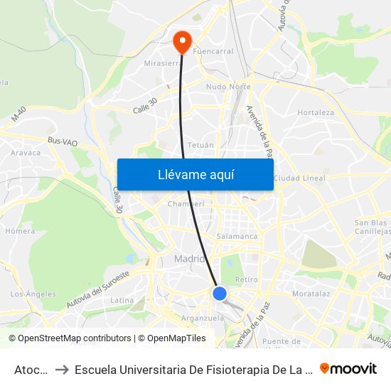 Atocha to Escuela Universitaria De Fisioterapia De La Once map