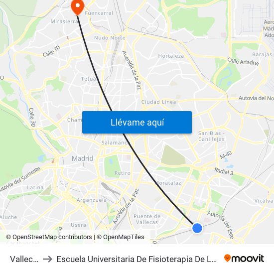 Vallecas to Escuela Universitaria De Fisioterapia De La Once map