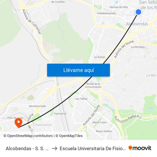 Alcobendas - S. S. De Los Reyes to Escuela Universitaria De Fisioterapia De La Once map