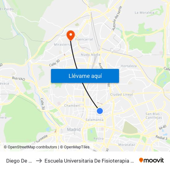 Diego De León to Escuela Universitaria De Fisioterapia De La Once map