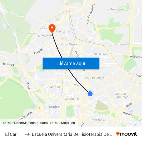 El Carmen to Escuela Universitaria De Fisioterapia De La Once map