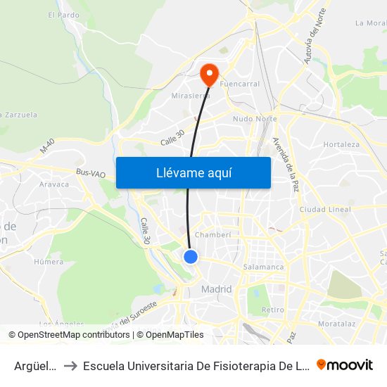 Argüelles to Escuela Universitaria De Fisioterapia De La Once map