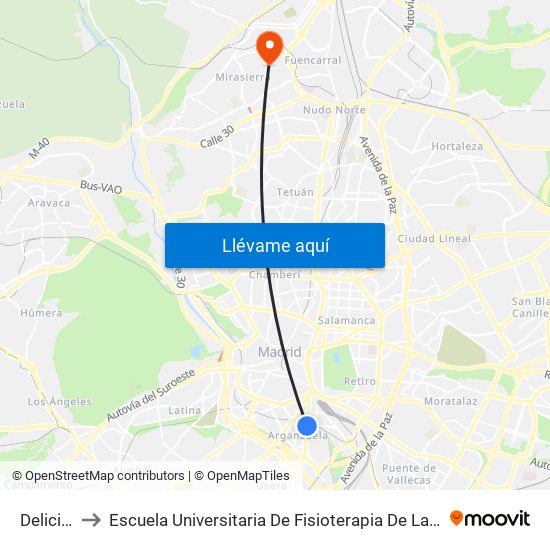 Delicias to Escuela Universitaria De Fisioterapia De La Once map