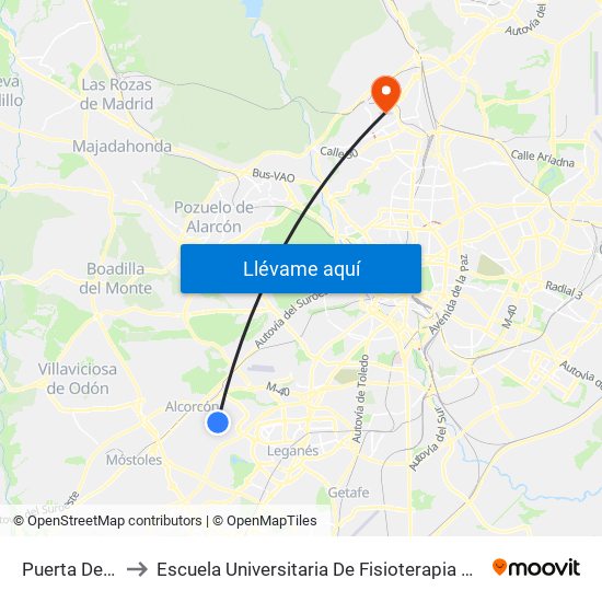 Puerta Del Sur to Escuela Universitaria De Fisioterapia De La Once map
