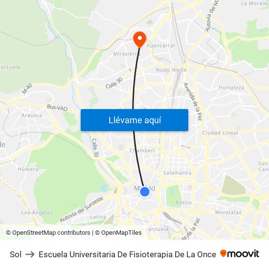 Sol to Escuela Universitaria De Fisioterapia De La Once map