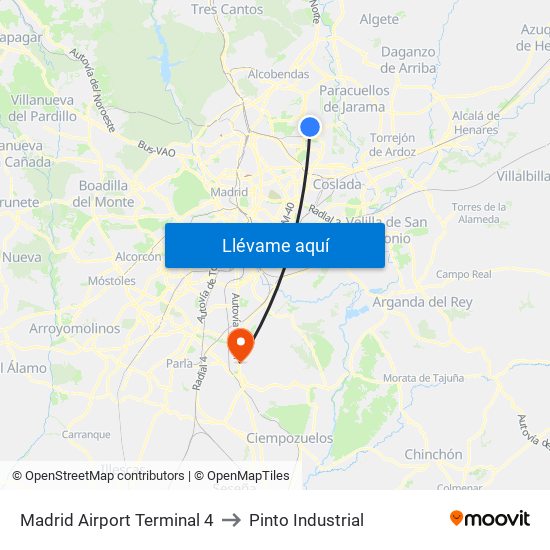 Madrid Airport Terminal 4 to Pinto Industrial map