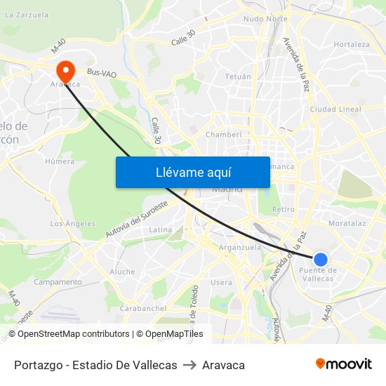 Portazgo - Estadio De Vallecas to Aravaca map