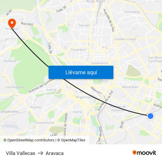 Villa Vallecas to Aravaca map