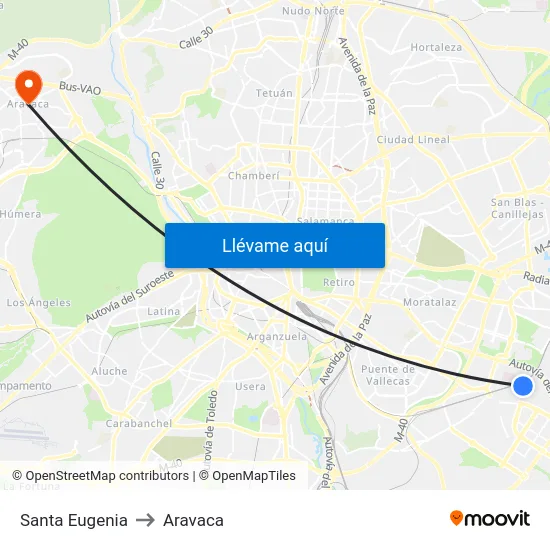 Santa Eugenia to Aravaca map