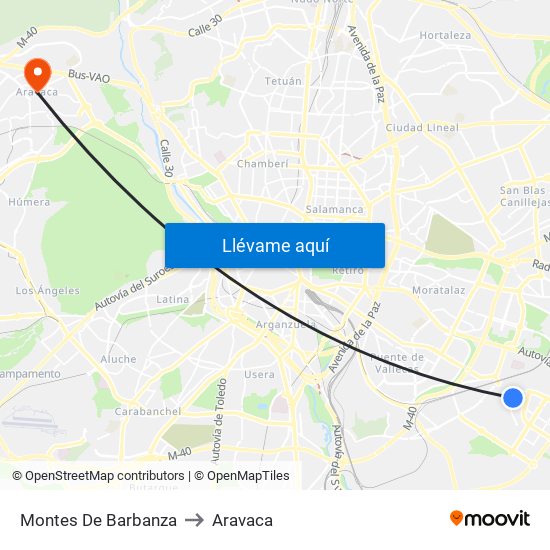 Montes De Barbanza to Aravaca map