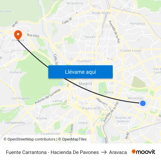 Fuente Carrantona - Hacienda De Pavones to Aravaca map
