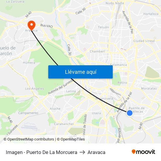 Imagen - Puerto De La Morcuera to Aravaca map