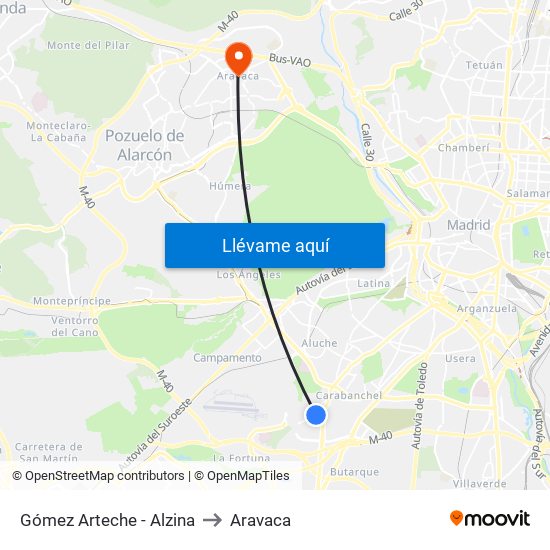 Gómez Arteche - Alzina to Aravaca map