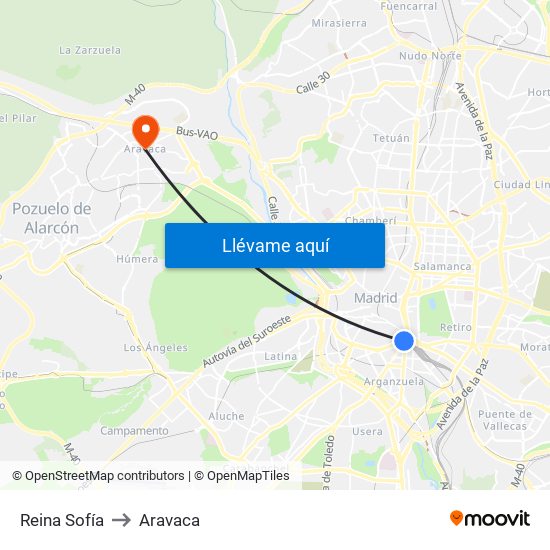Reina Sofía to Aravaca map