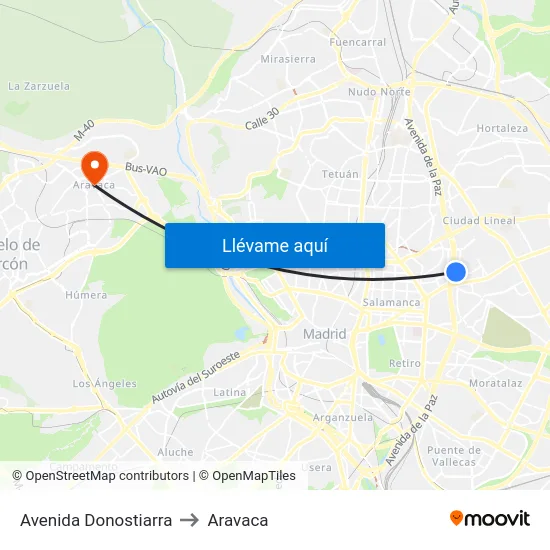 Avenida Donostiarra to Aravaca map