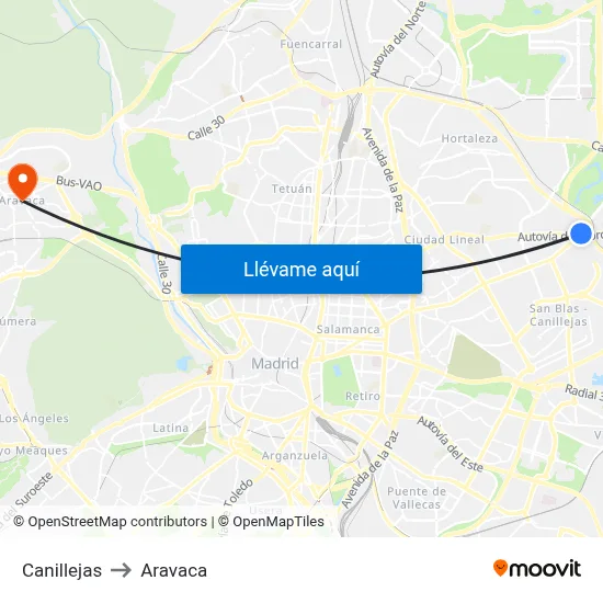 Canillejas to Aravaca map