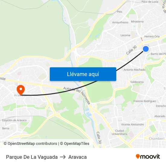 Parque De La Vaguada to Aravaca map