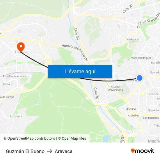 Guzmán El Bueno to Aravaca map