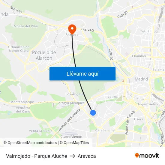 Valmojado - Parque Aluche to Aravaca map