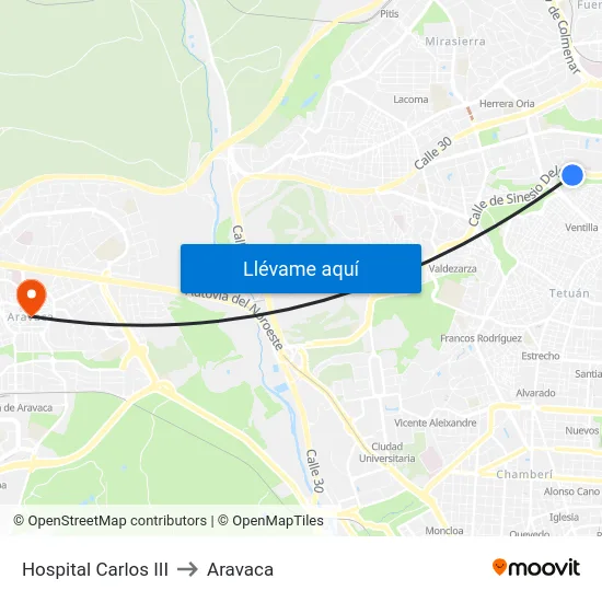 Hospital Carlos III to Aravaca map