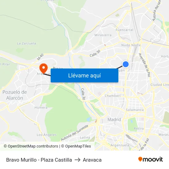Bravo Murillo - Plaza Castilla to Aravaca map